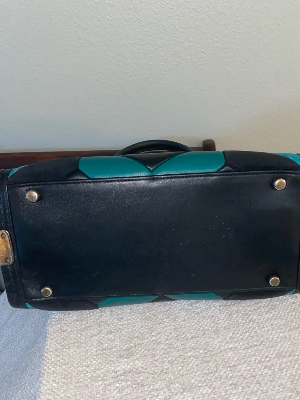 Coach Swagger 27 Carryall Quilt Leather Satchel Crossbody Bag Black Turquoise